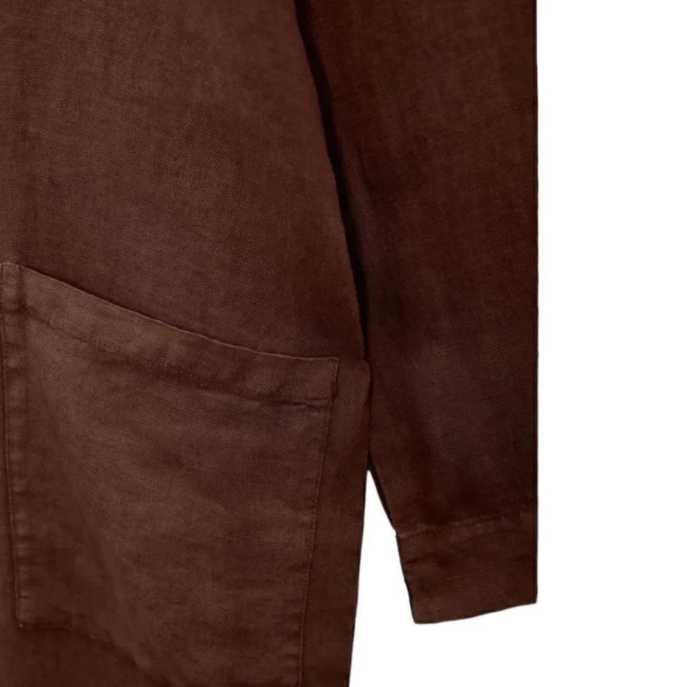 Zara Brown Full Length Linen Jumpsuit Size S NWT V-Neck Long Sleeve Romper